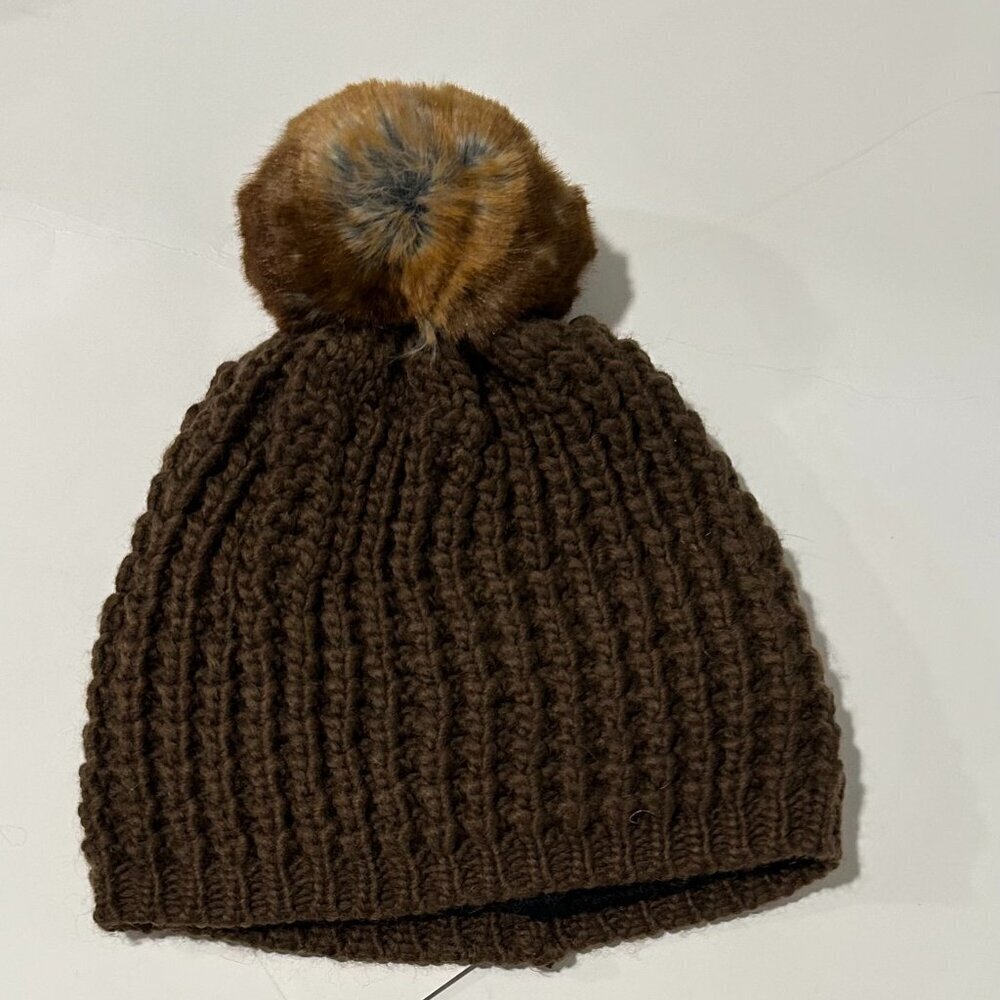 Kyi Kyi Canada Brown Wool Blend Faux Pom Beanie